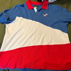 Red, white blue LRG polo shirt